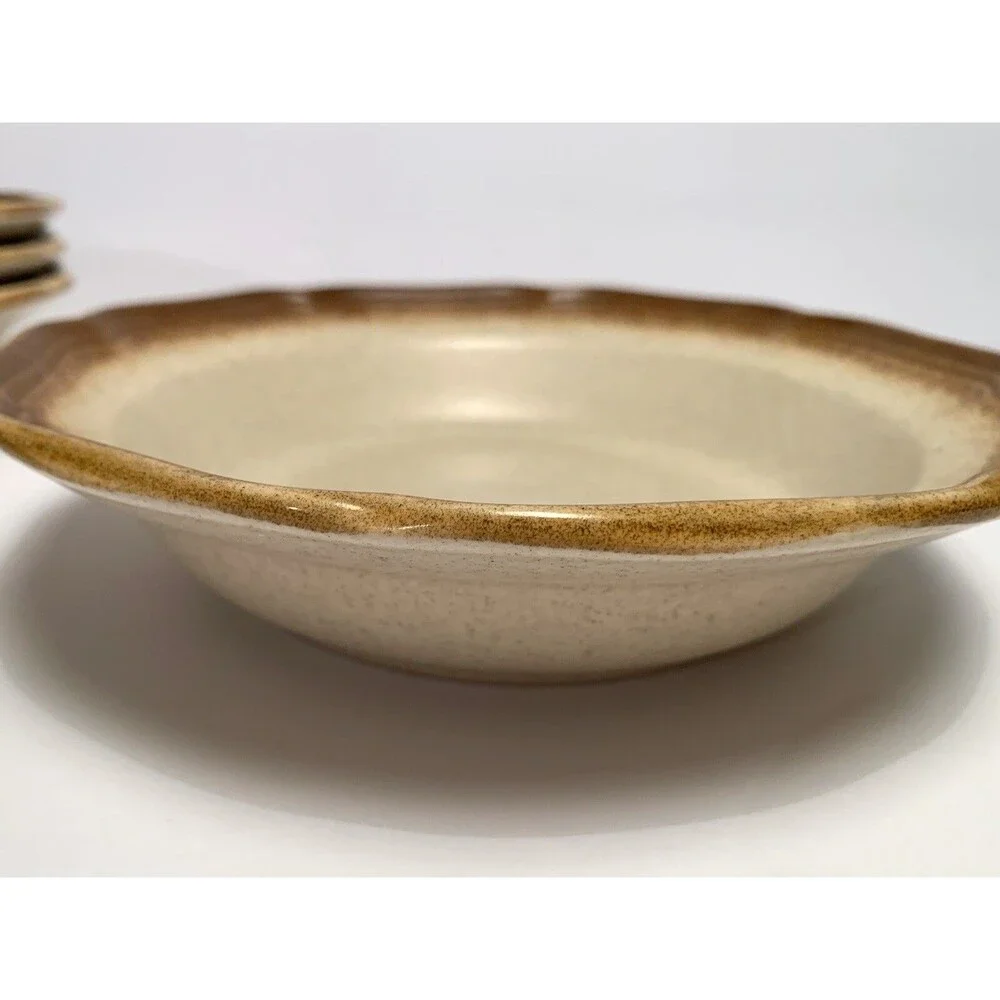 VTG Mikasa Whole Wheat E8000 Soup Bowls Ceramic EUC Pottery Stoneware Set Of 4